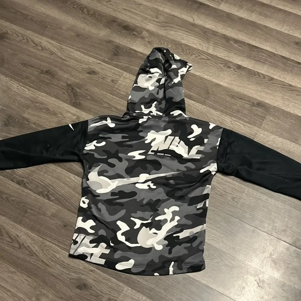 Boys Small Nike Dri Fit Black White Grey Camouflage Print Hoody